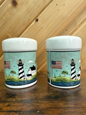 Coastal Lighthouse Salt & Pepper Shakers - White, Aqua